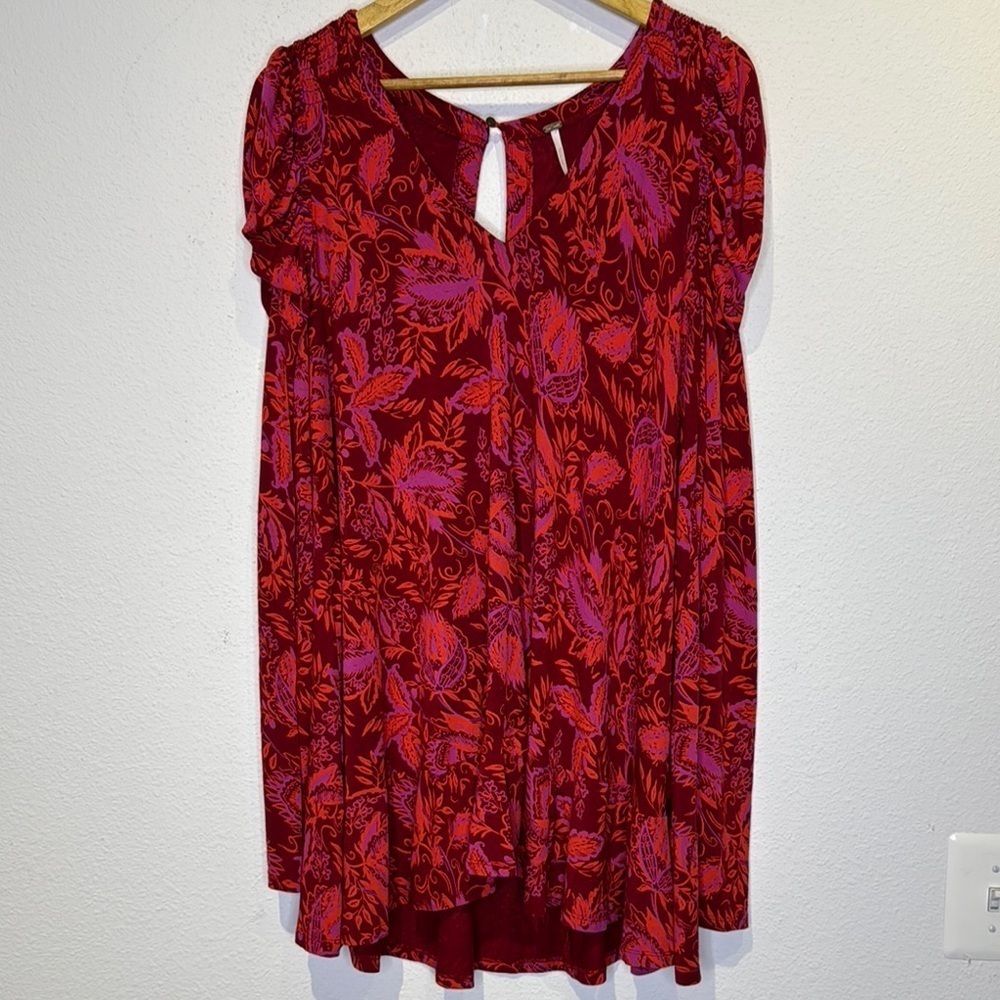 Free People People Scarlet Red Hello Lover Ruched Sleeve Tunic size medium